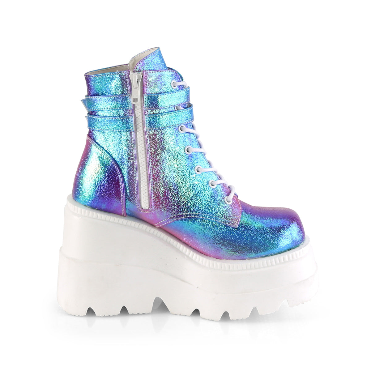 DemoniaCult Womens Ankle Boots SHAKER-52 Purple Multi Iridescent Vegan Leather