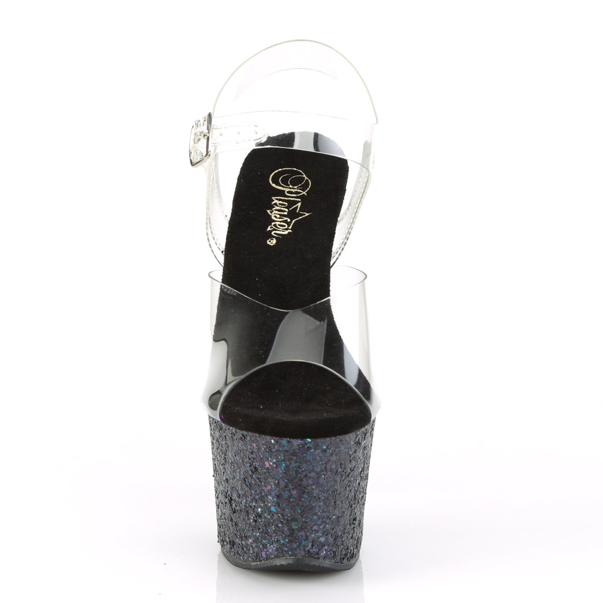 Pleaser Womens Sandals SKY-308LG Clr/Blk Multi Glitter