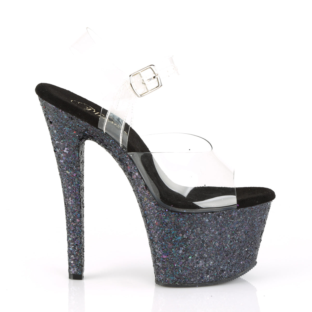 Pleaser Womens Sandals SKY-308LG Clr/Blk Multi Glitter
