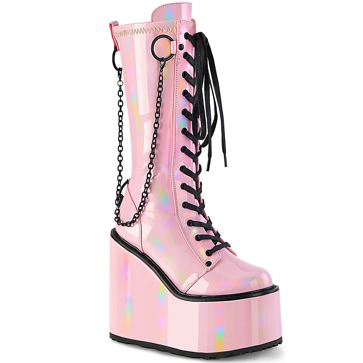 DemoniaCult Boots SWING-150 B. Pink Holographic Stretch Pat