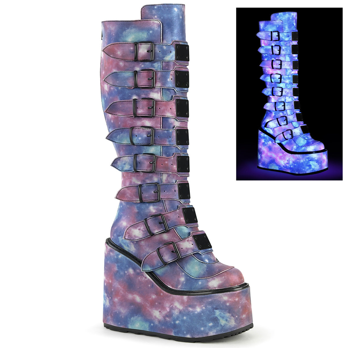 DemoniaCult Boots SWING-815 Purple-Blue Reflective Vegan Leather