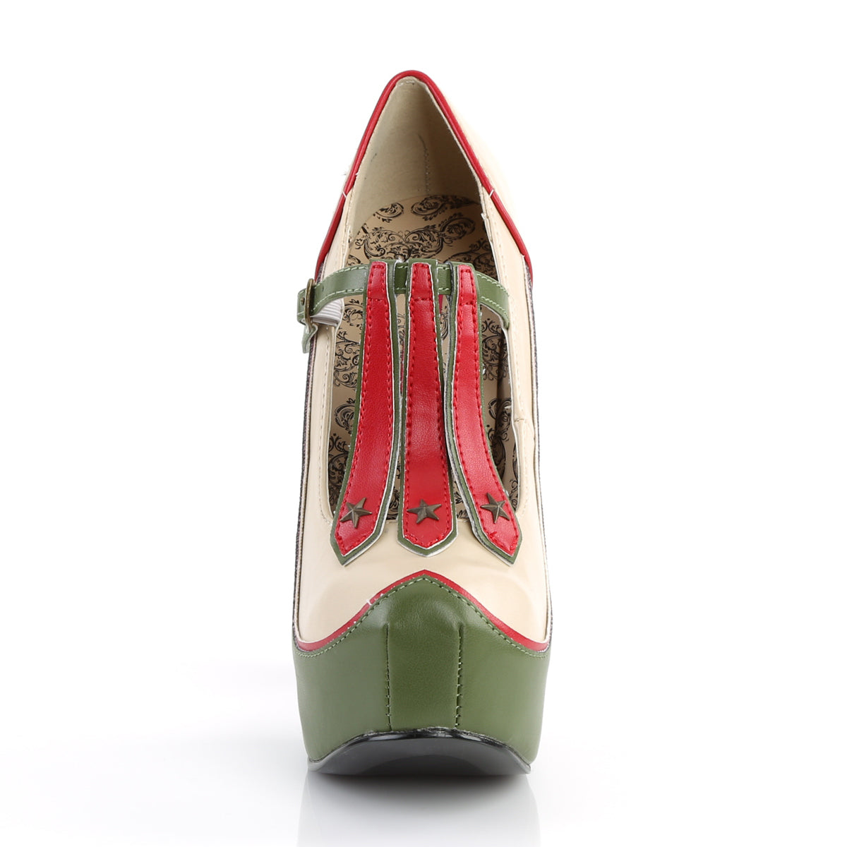 Bordello Womens Pumps TEEZE-43 Cream-Olive Green Pu