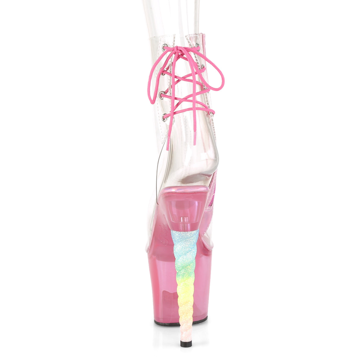 Pleaser Womens Ankle Boots UNICORN-1018C Clr/Bubble Gum Pink Tinted