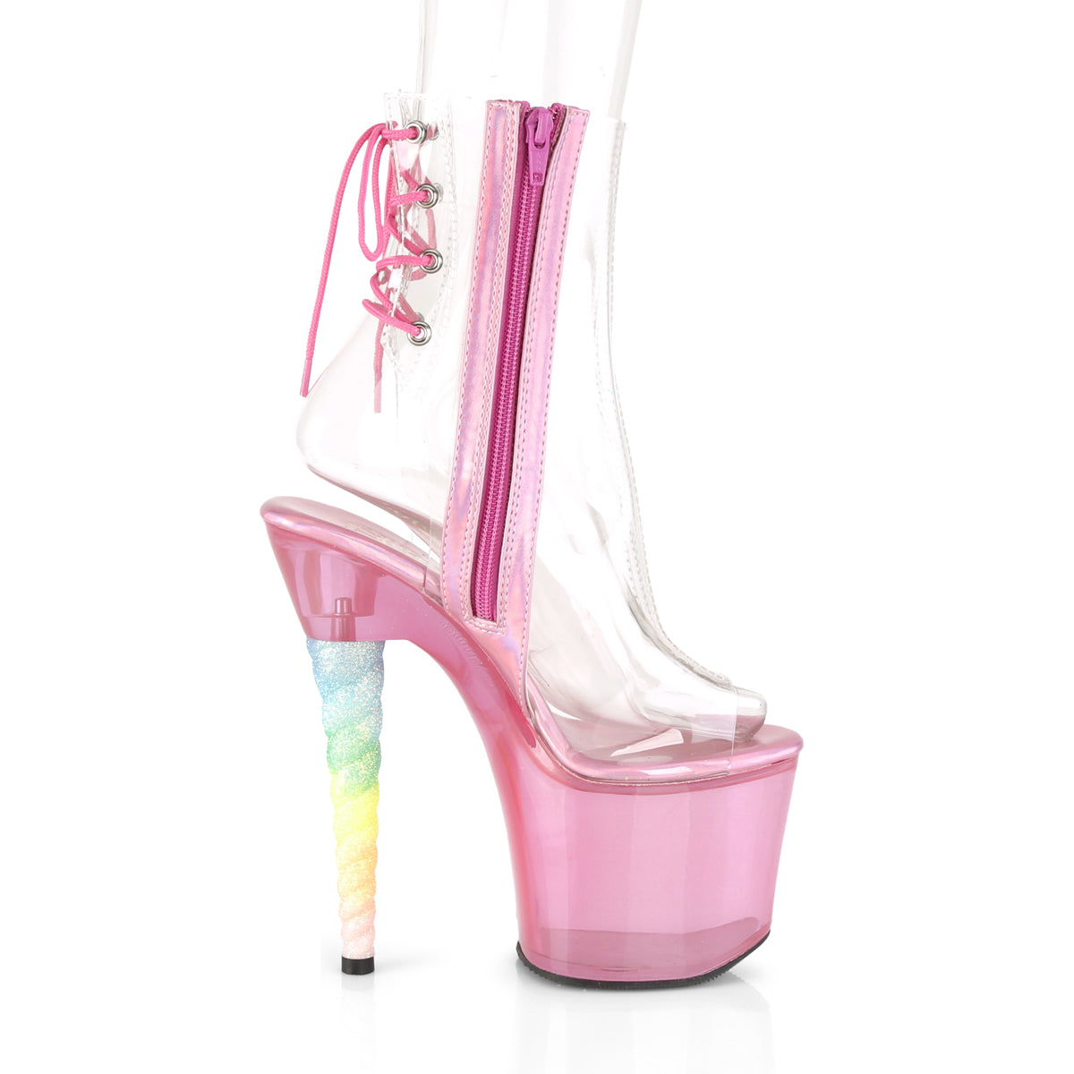 Pleaser Womens Ankle Boots UNICORN-1018C Clr/Bubble Gum Pink Tinted