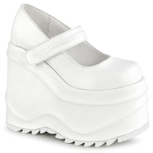 DemoniaCult Womens Pumps WAVE-32 Wht Vegan Leather