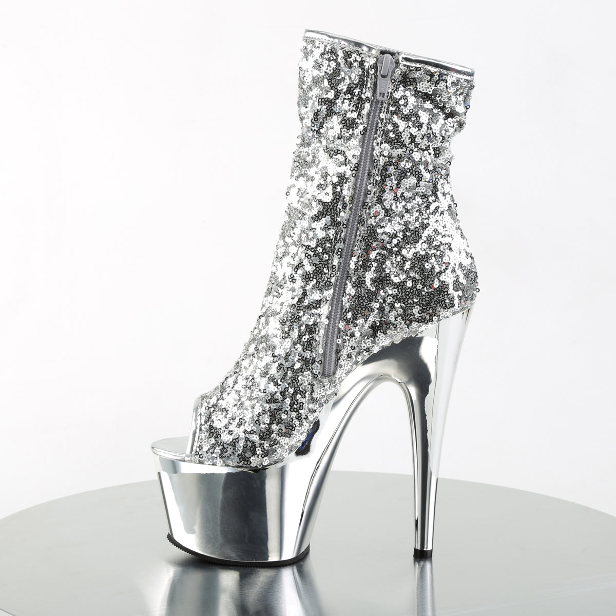 Pleaser Womens Ankle Boots ADORE-1008SQ Slv Sequins/Slv Chrome