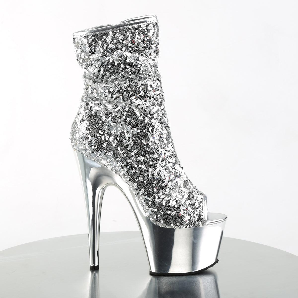 Pleaser Womens Ankle Boots ADORE-1008SQ Slv Sequins/Slv Chrome