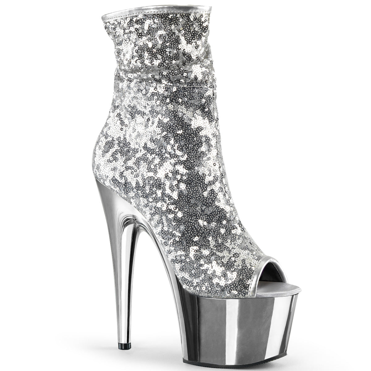 Pleaser Womens Ankle Boots ADORE-1008SQ Slv Sequins/Slv Chrome