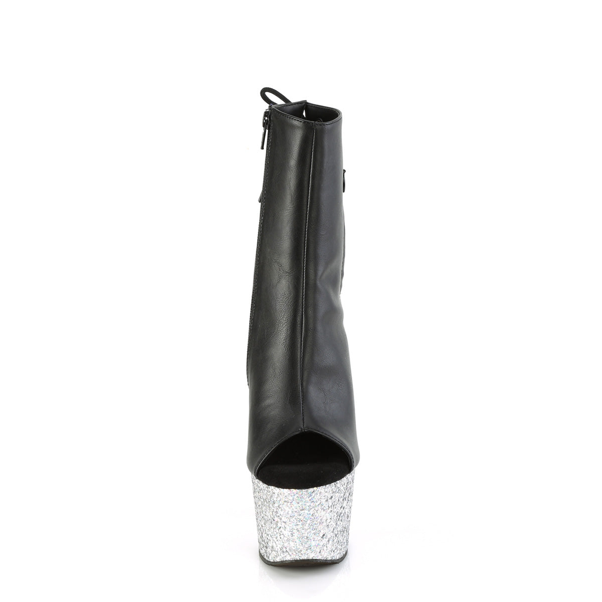 Pleaser   ADORE-1018LG Blk Faux Leather/Slv Multi Glitter