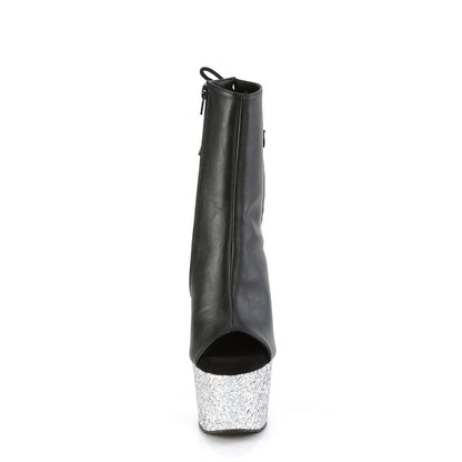 Pleaser   ADORE-1018LG Blk Faux Leather/Slv Multi Glitter