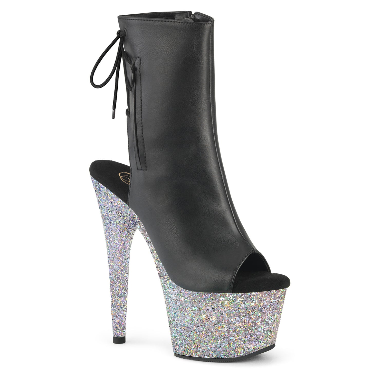 Pleaser   ADORE-1018LG Blk Faux Leather/Slv Multi Glitter