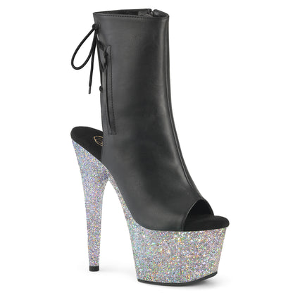 Pleaser   ADORE-1018LG Blk Faux Leather/Slv Multi Glitter