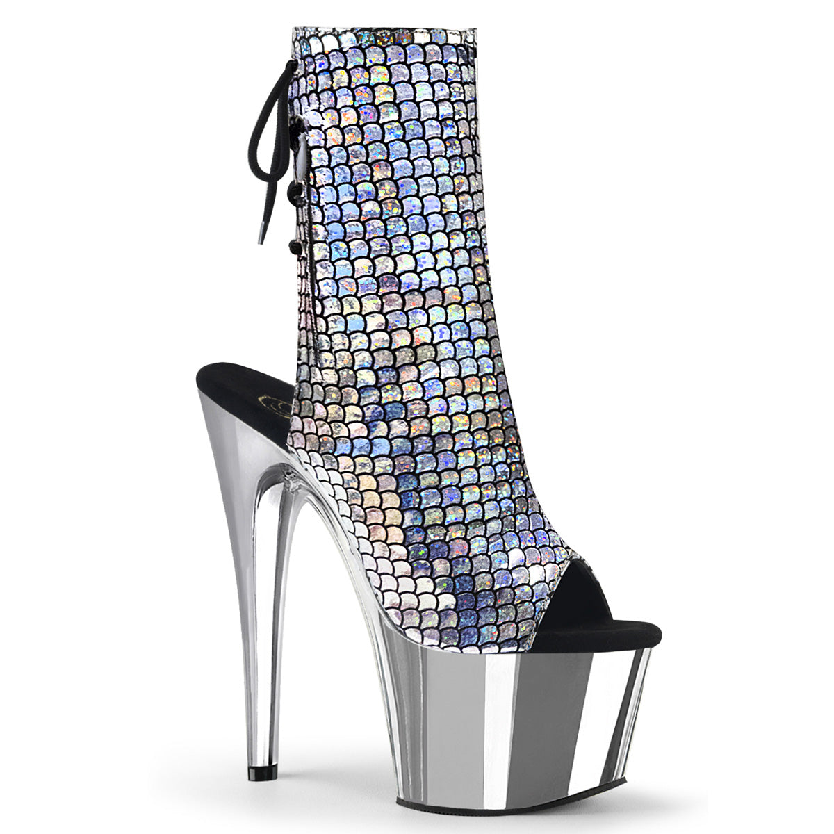 Pleaser Womens Ankle Boots ADORE-1018MSC Slv Hologram/Slv Chrome