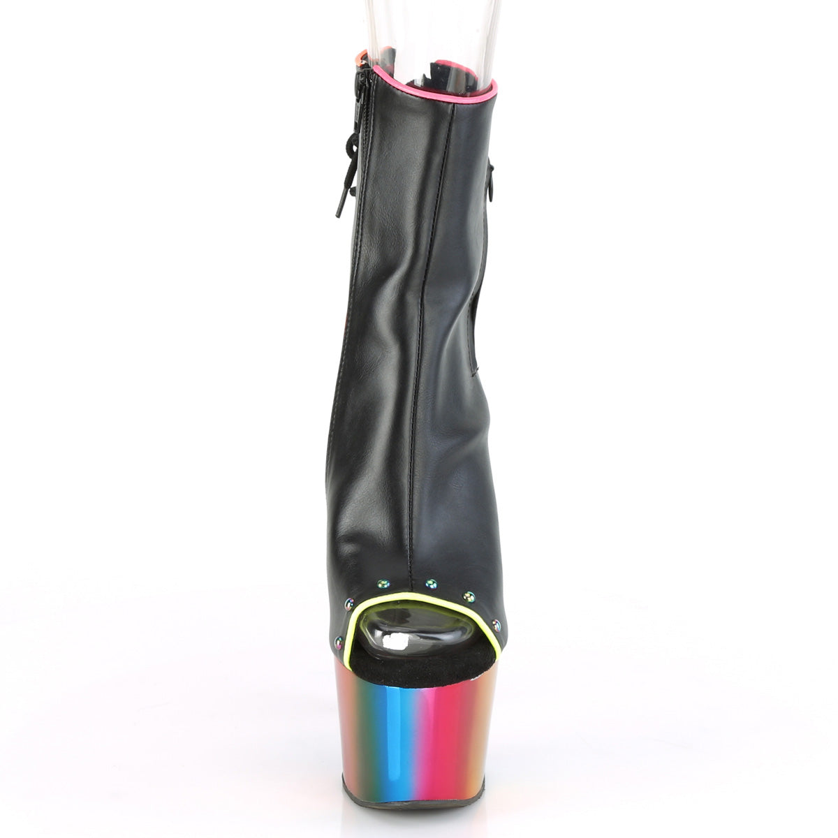 Pleaser Womens Ankle Boots ADORE-1018RC-02 Blk Faux Leather/Rainbow Chrome