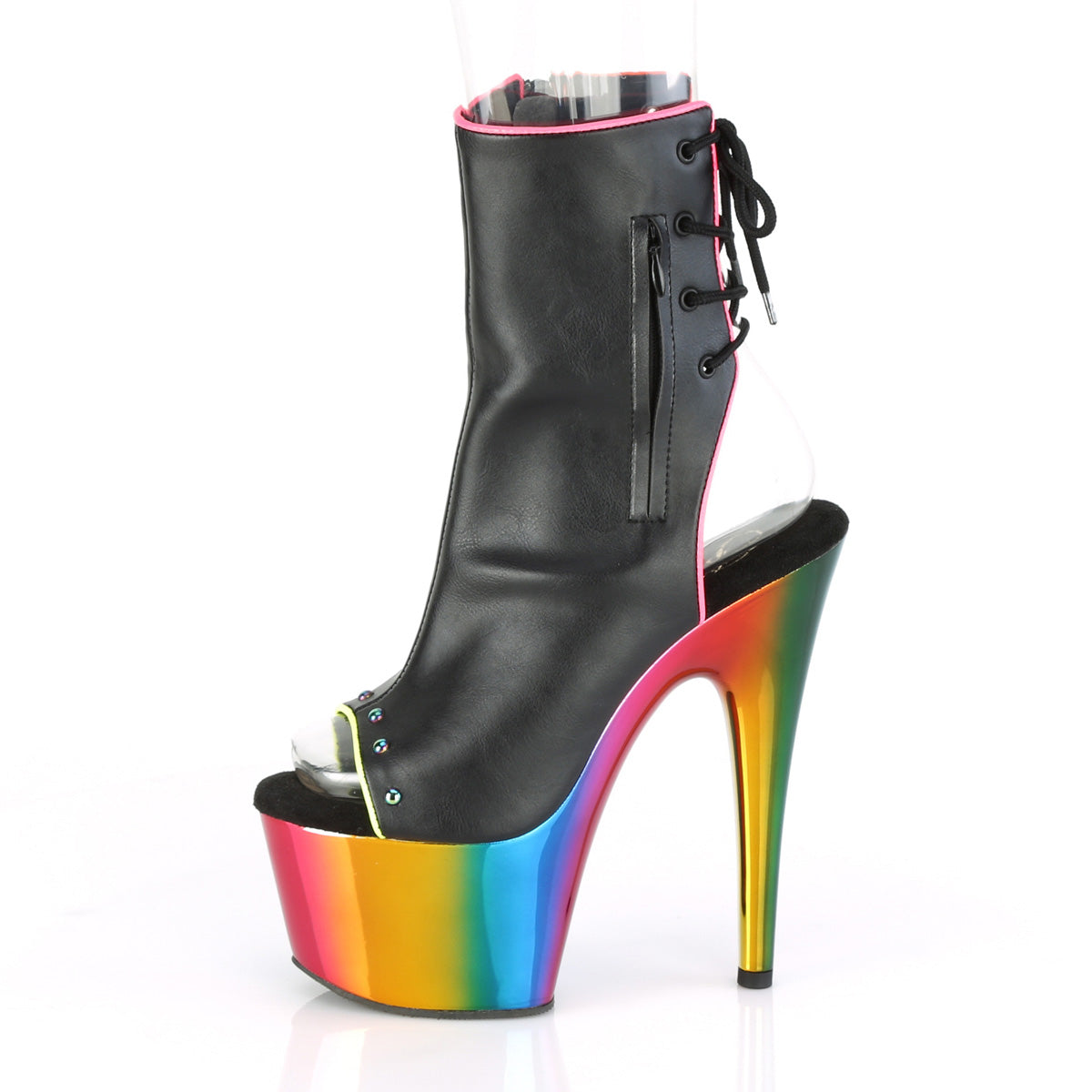 Pleaser Womens Ankle Boots ADORE-1018RC-02 Blk Faux Leather/Rainbow Chrome