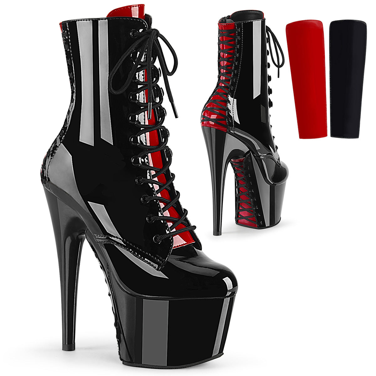 Pleaser Womens Ankle Boots ADORE-1020FH Blk-Red Pat/Blk-Red