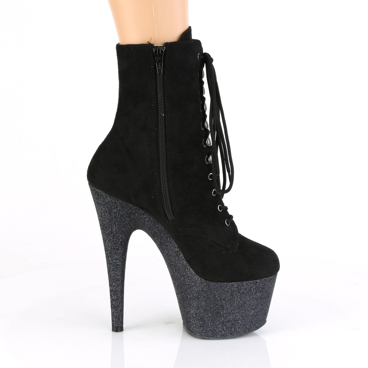 Pleaser Womens Ankle Boots ADORE-1020FSMG Blk Faux Suede/Blk Multi Mini Glitter