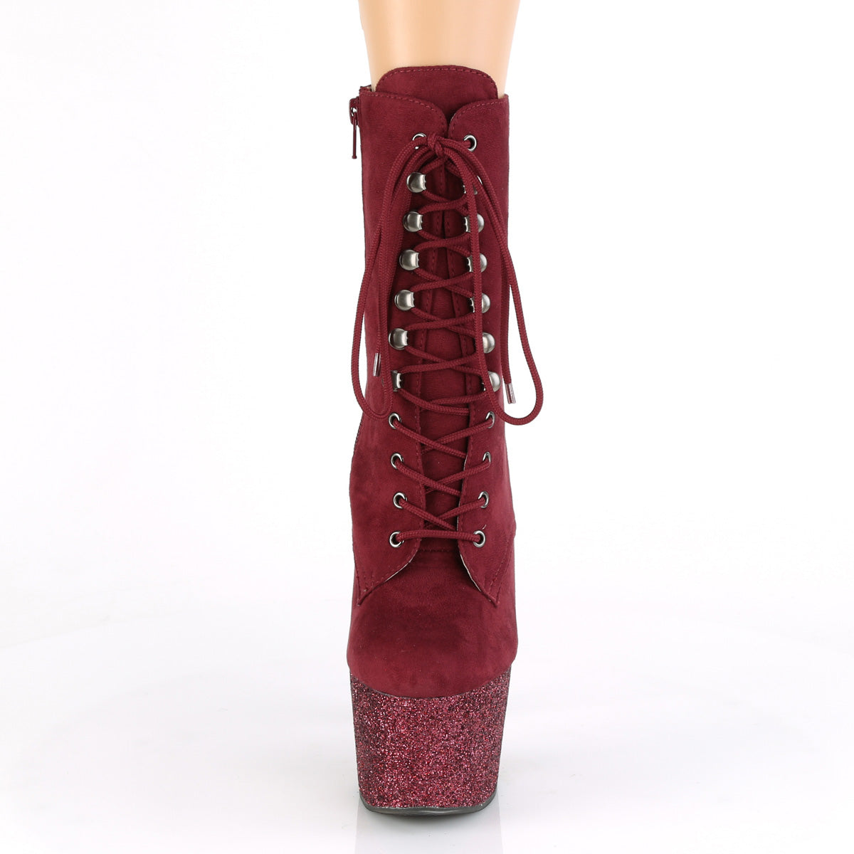 Pleaser Womens Ankle Boots ADORE-1020FSMG Burgundy F. Suede/Burgundy Multi Mini Gltr