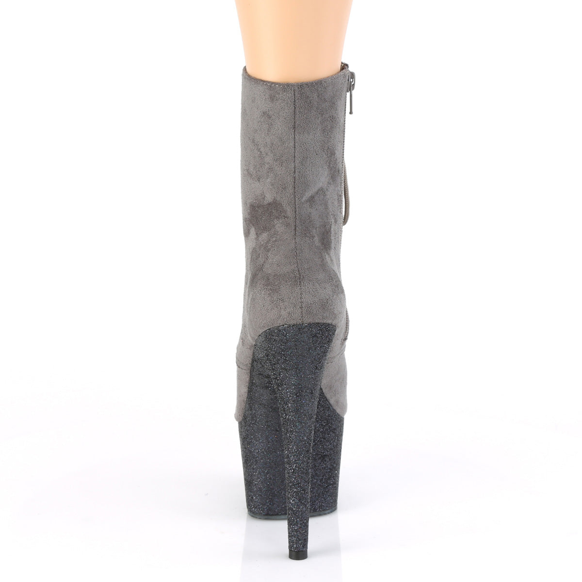 Pleaser Womens Ankle Boots ADORE-1020FSMG Grey Faux Suede/Grey Multi Mini Glitter