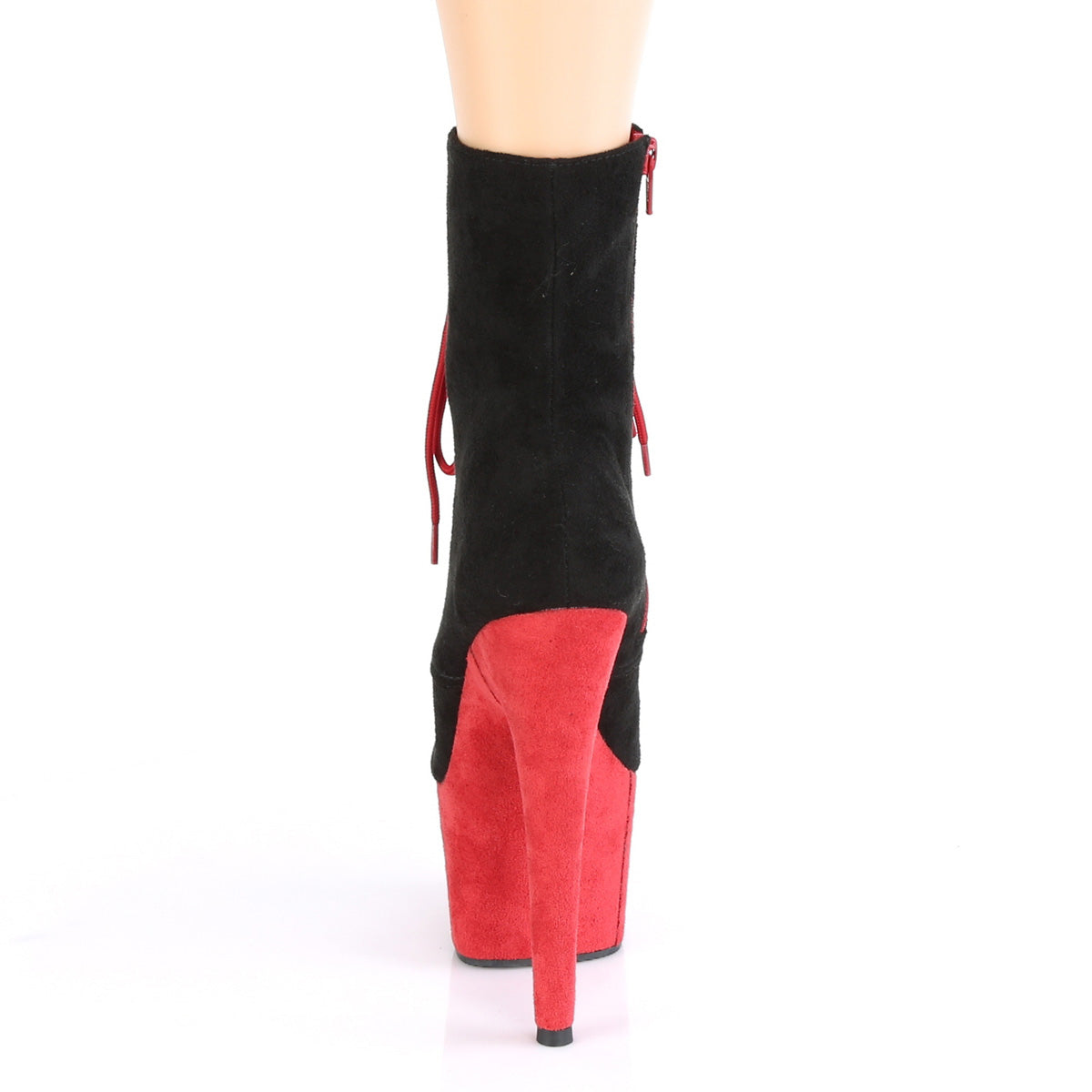 Pleaser Womens Ankle Boots ADORE-1020FSTT Blk Faux Suede/Red Faux Suede