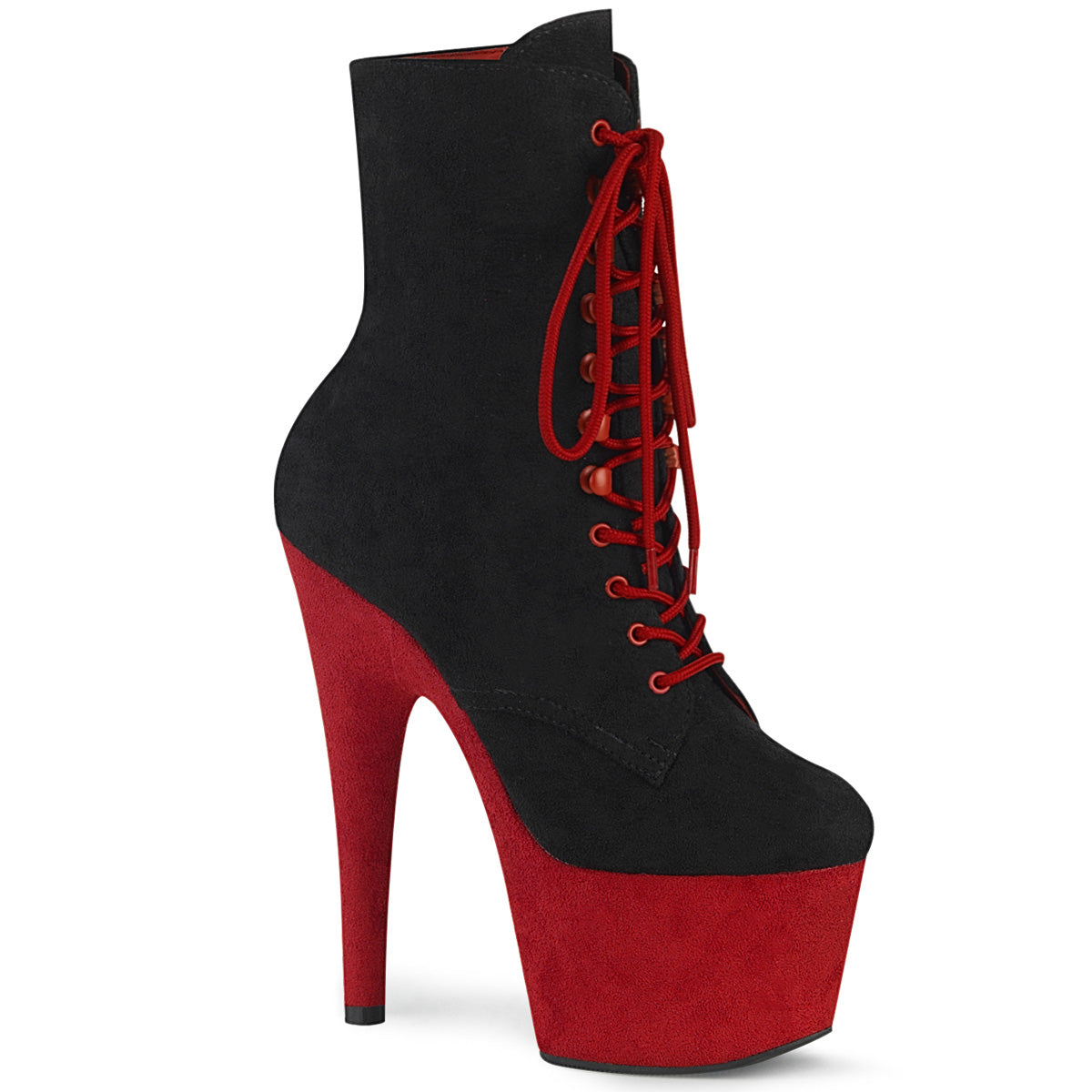 Pleaser Womens Ankle Boots ADORE-1020FSTT Blk Faux Suede/Red Faux Suede