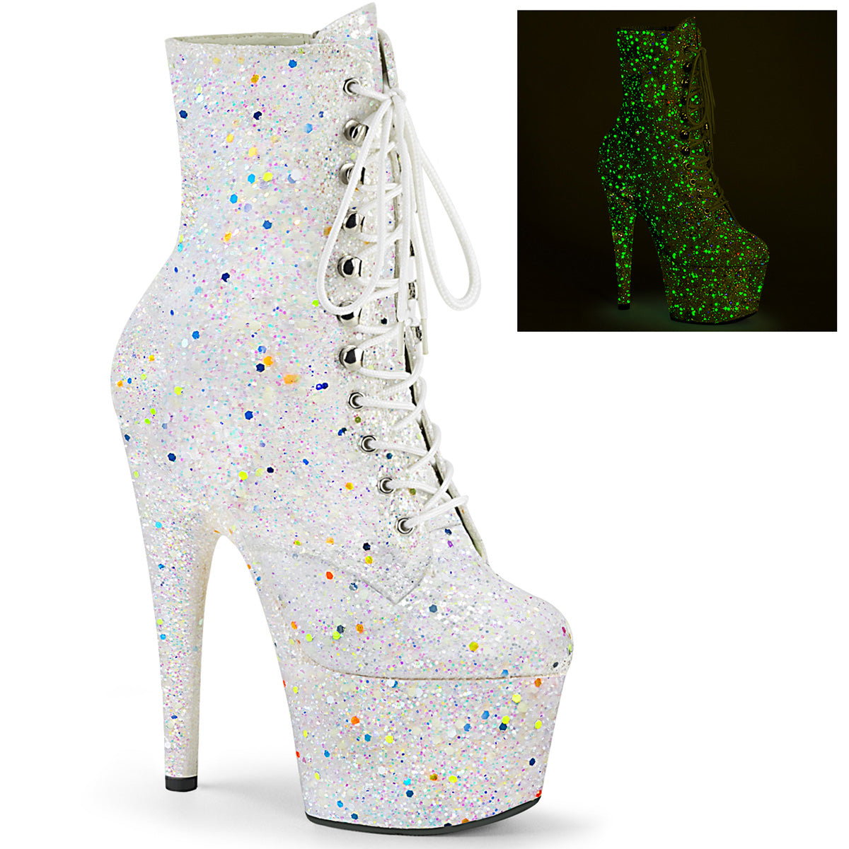 Pleaser Womens Ankle Boots ADORE-1020GDLG White Multi Glitter/White Multi Glitter