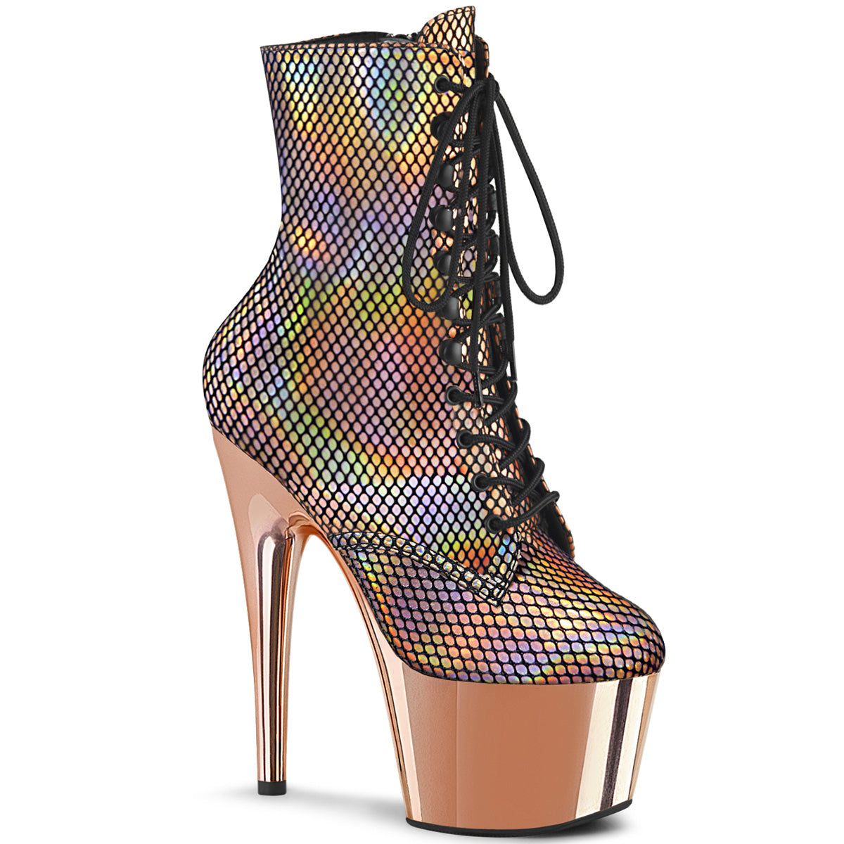 Pleaser Womens Ankle Boots ADORE-1020HFN Rose Gold Holo/Rose Gold Chrome