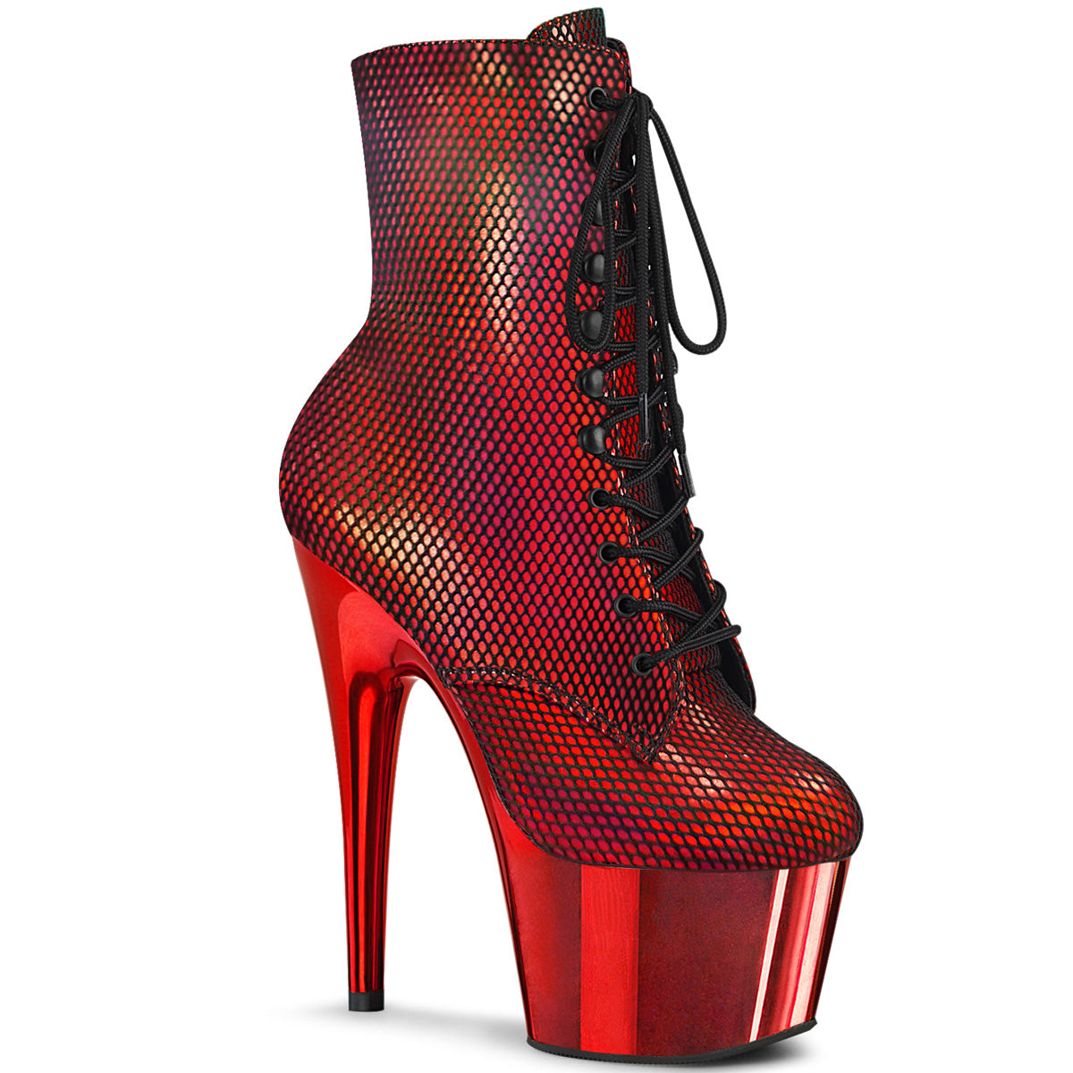 Pleaser Womens Ankle Boots ADORE-1020HFN Red Holo/Red Chrome