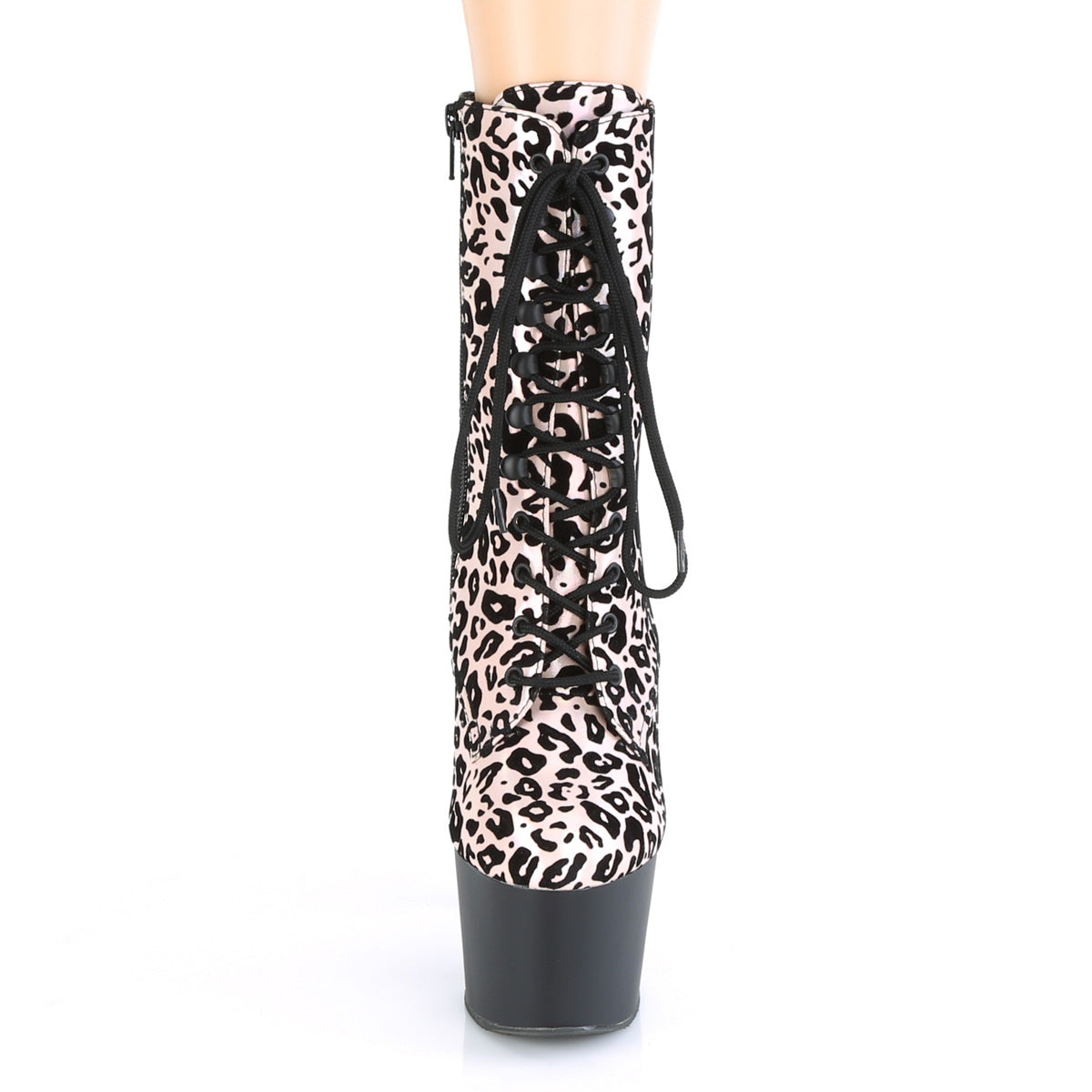 Pleaser Womens Ankle Boots ADORE-1020LP Lt. Pink Leopard Print Holo/Blk Matte