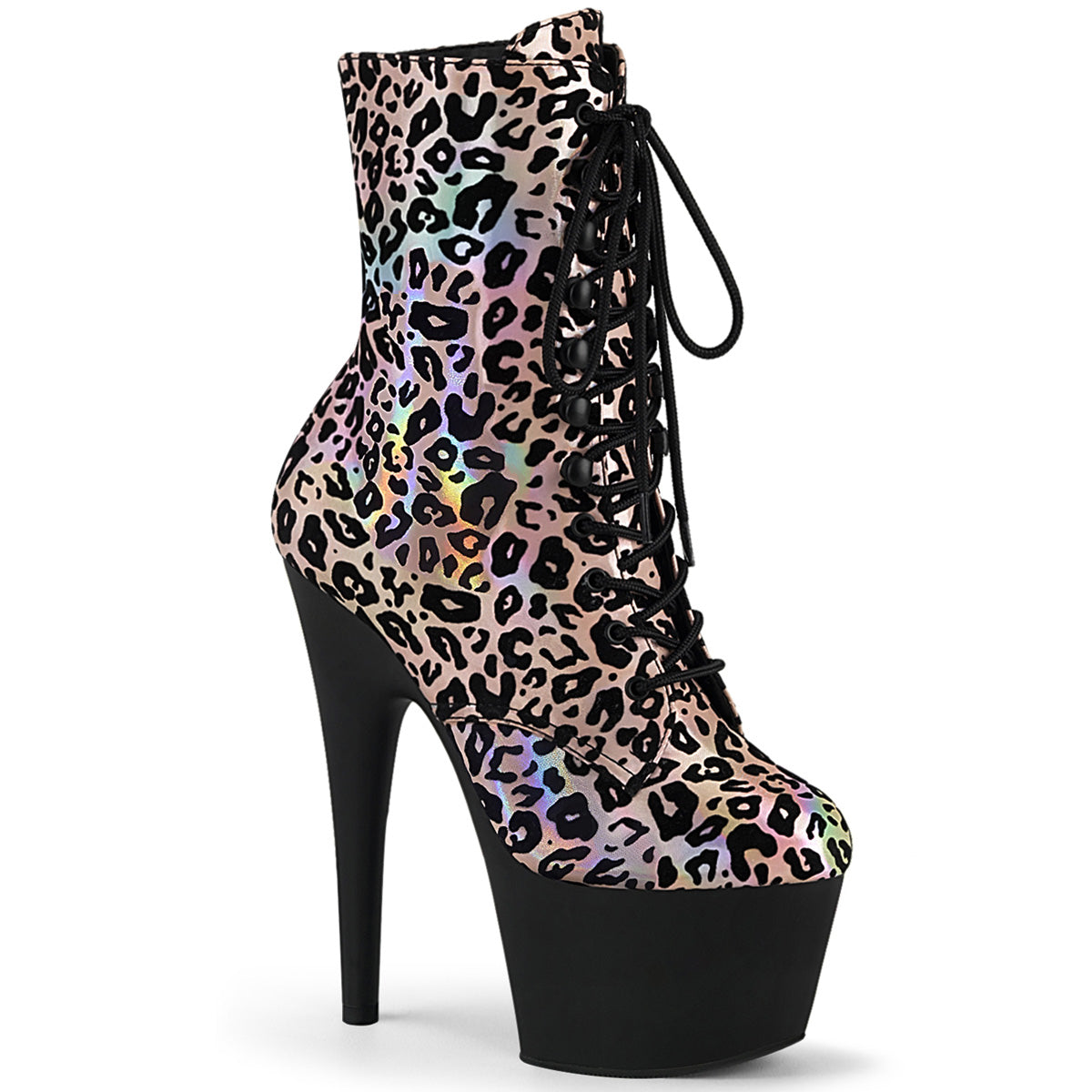 Pleaser Womens Ankle Boots ADORE-1020LP Lt. Pink Leopard Print Holo/Blk Matte