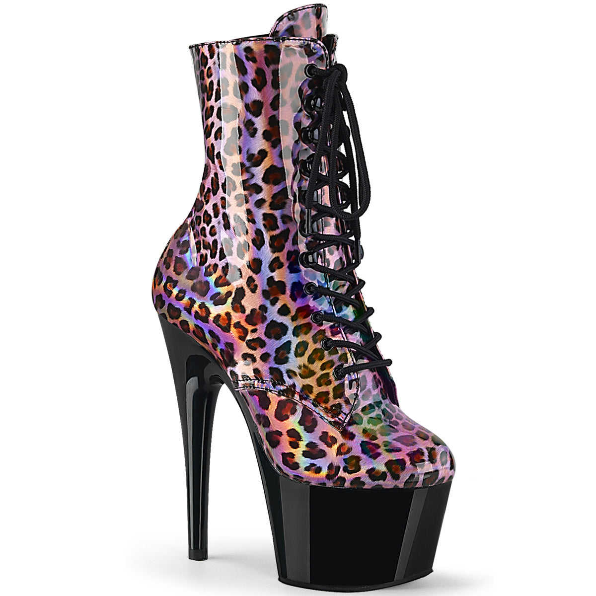 Pleaser Womens Ankle Boots ADORE-1020LP Pink Hologram/Blk