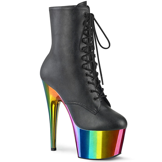 Pleaser  Ankle Boots ADORE-1020RC Blk Faux Leather/Rainbow Chrome