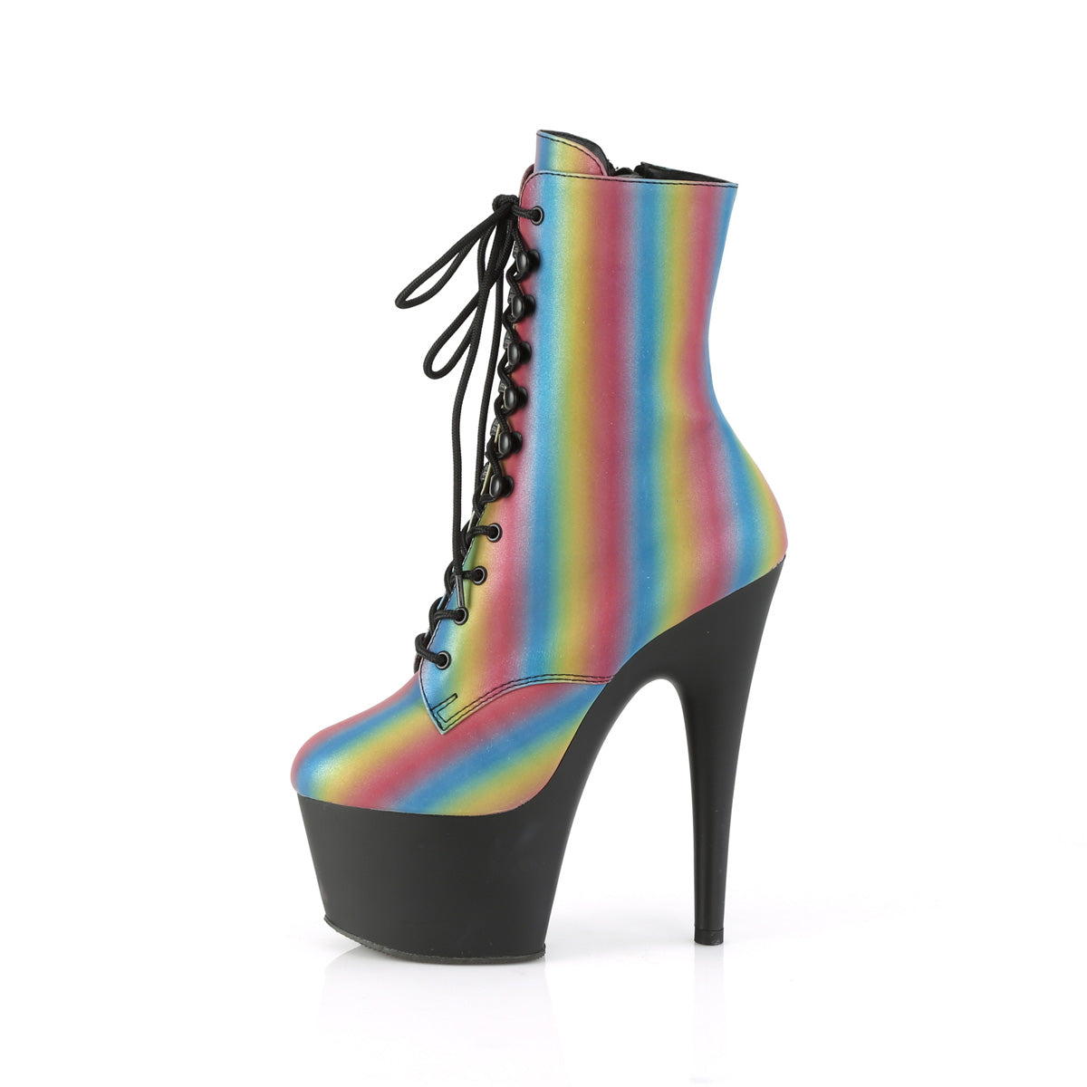 Pleaser Womens Ankle Boots ADORE-1020REFL-02 Rainbow Reflective/Blk Matte
