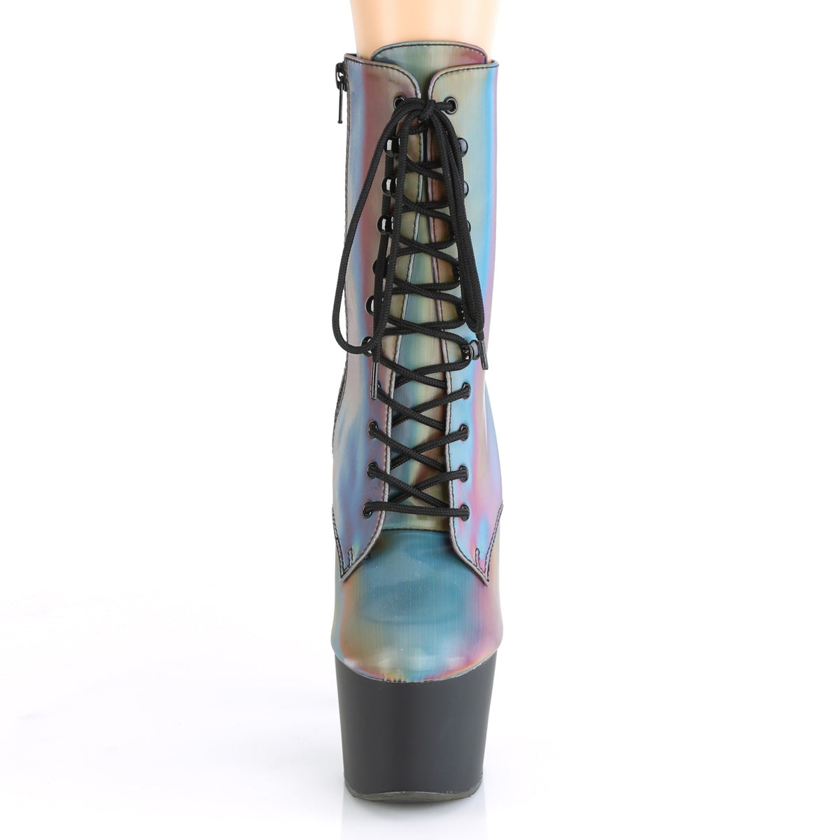 Pleaser Womens Ankle Boots ADORE-1020REFL Rainbow Reflective/Blk Matte