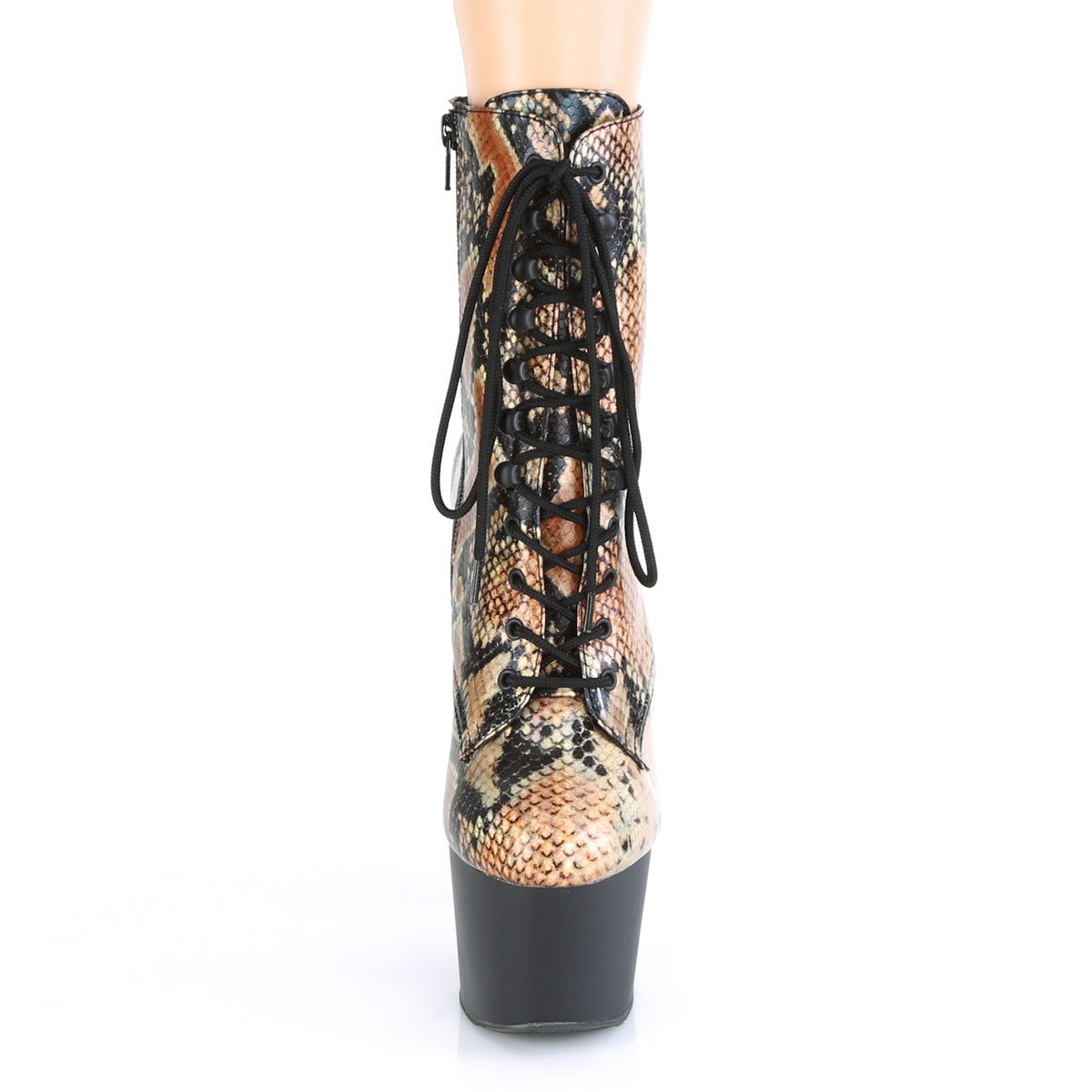 Pleaser Womens Ankle Boots ADORE-1020SP Gold Holo Snake Print/Blk Matte