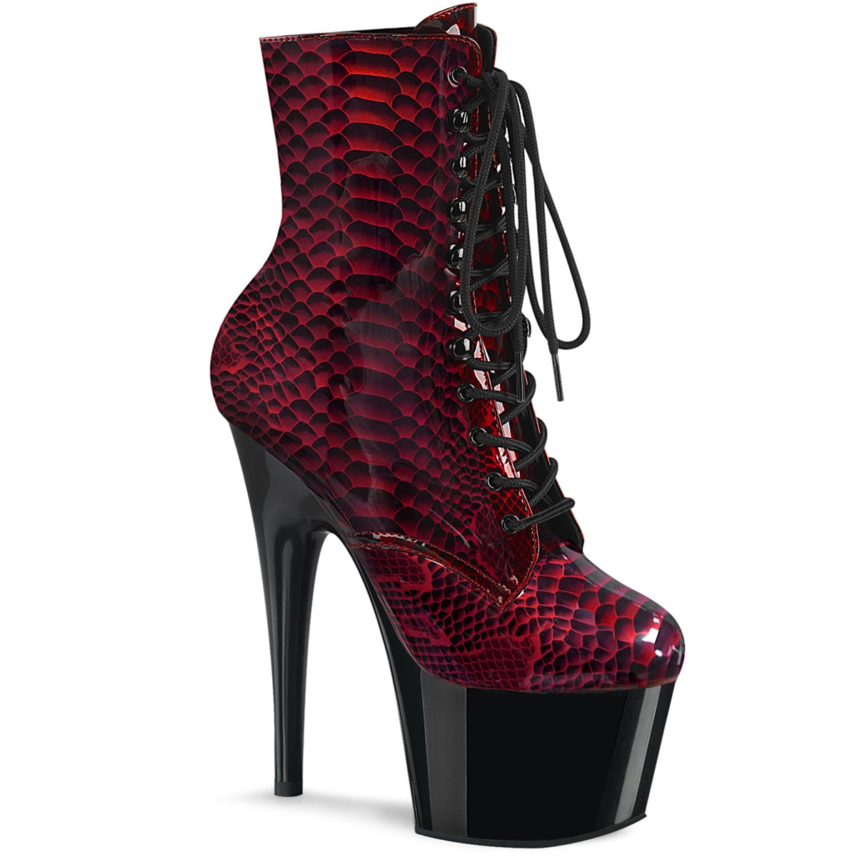 Pleaser Womens Ankle Boots ADORE-1020SP Red Snake Print Pat/Blk