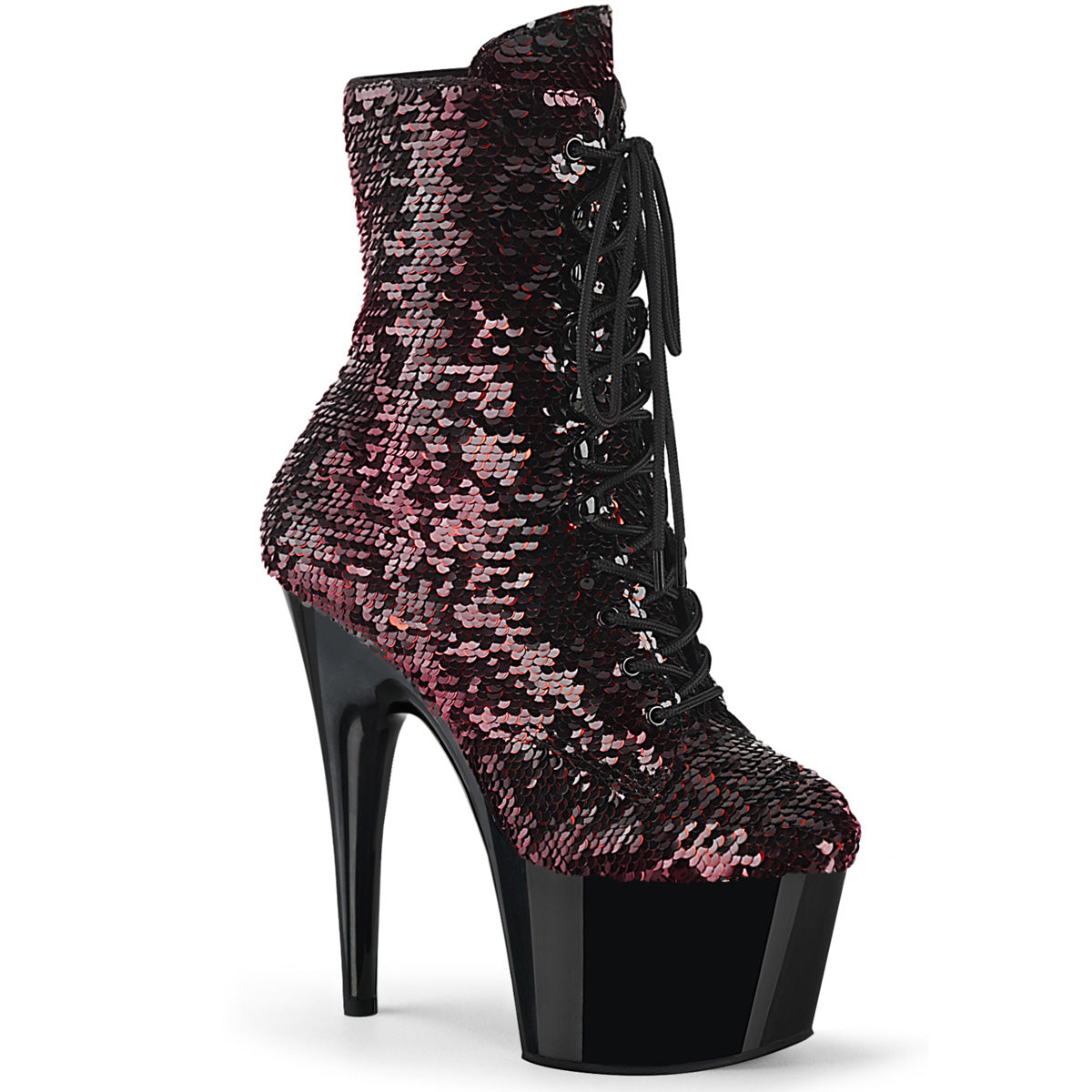 Pleaser Womens Ankle Boots ADORE-1020SQ Blk-Red Flip Sequins/Blk