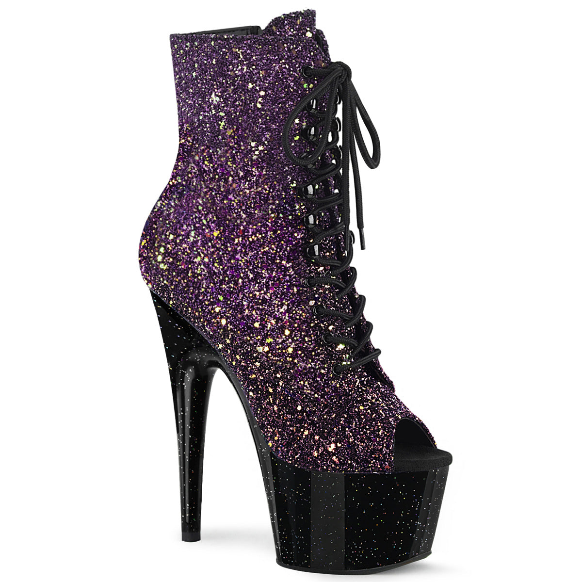 Pleaser Womens Ankle Boots ADORE-1021OMBG Purple Multi Glitter/Blk