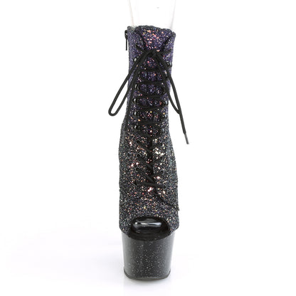 Pleaser Womens Ankle Boots ADORE-1021OMBG Purple Multi Glitter/Blk