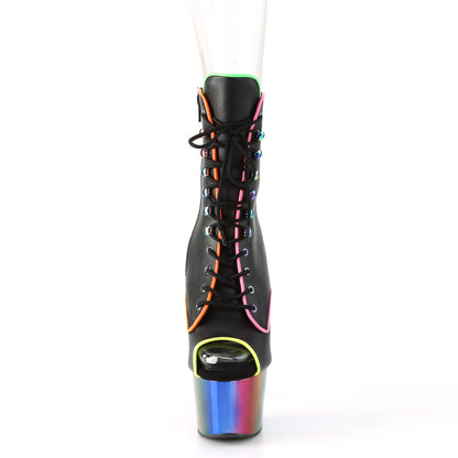 Pleaser Womens Ankle Boots ADORE-1021RC-02 Blk Faux Leather/Rainbow Chrome