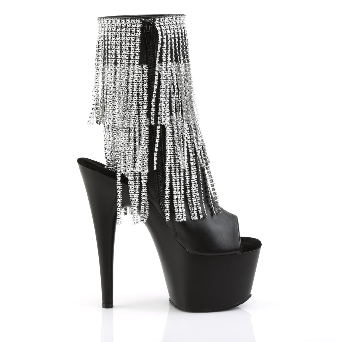Pleaser Womens Ankle Boots ADORE-1024RSF Blk Faux Leather-Slv/Blk Matte