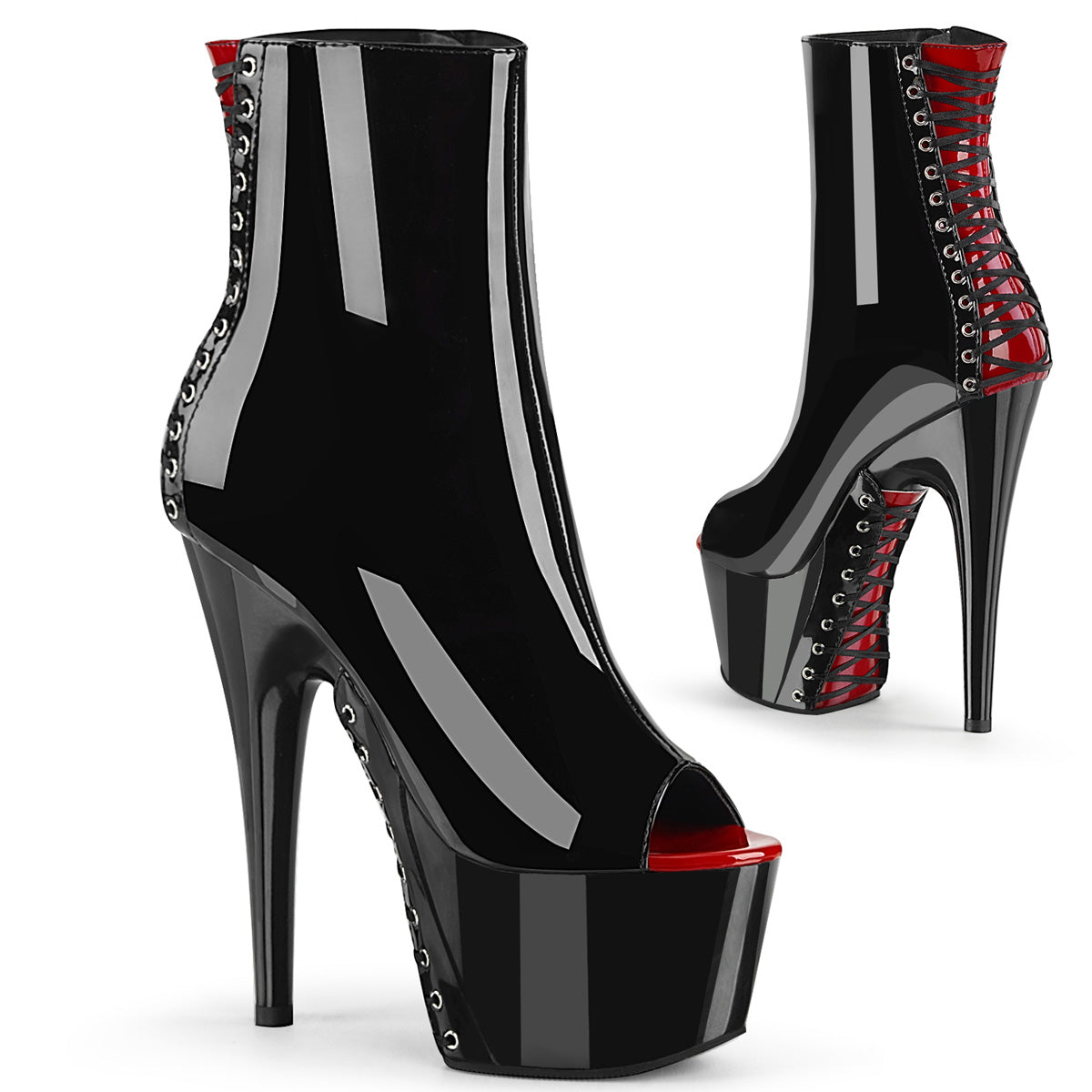 Pleaser Womens Ankle Boots ADORE-1025 Blk-Red Pat/Blk