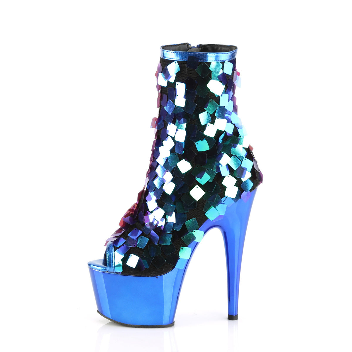 Pleaser Womens Ankle Boots ADORE-1031SSQ Iri.Green Sequins-R.Blue MetPu/R.BlueChrome