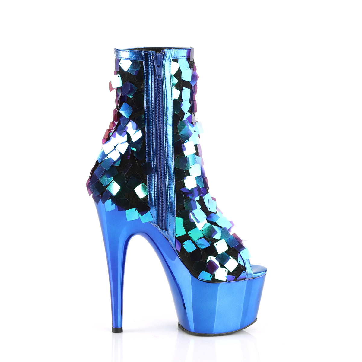 Pleaser Womens Ankle Boots ADORE-1031SSQ Iri.Green Sequins-R.Blue MetPu/R.BlueChrome