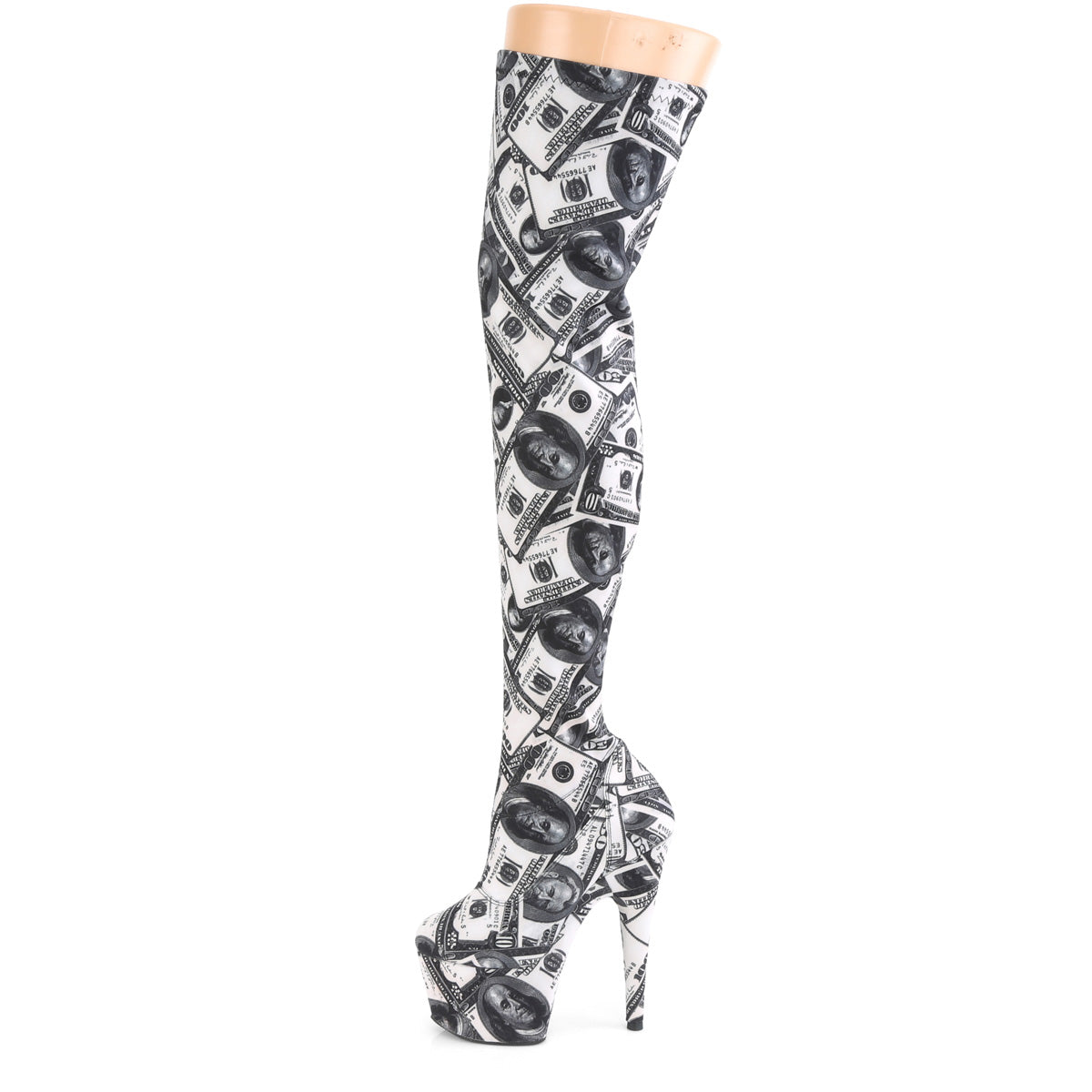 Pleaser Womens Boots ADORE-3000DP Wht-Blk Str. Fabric/Wht-Blk Fabric