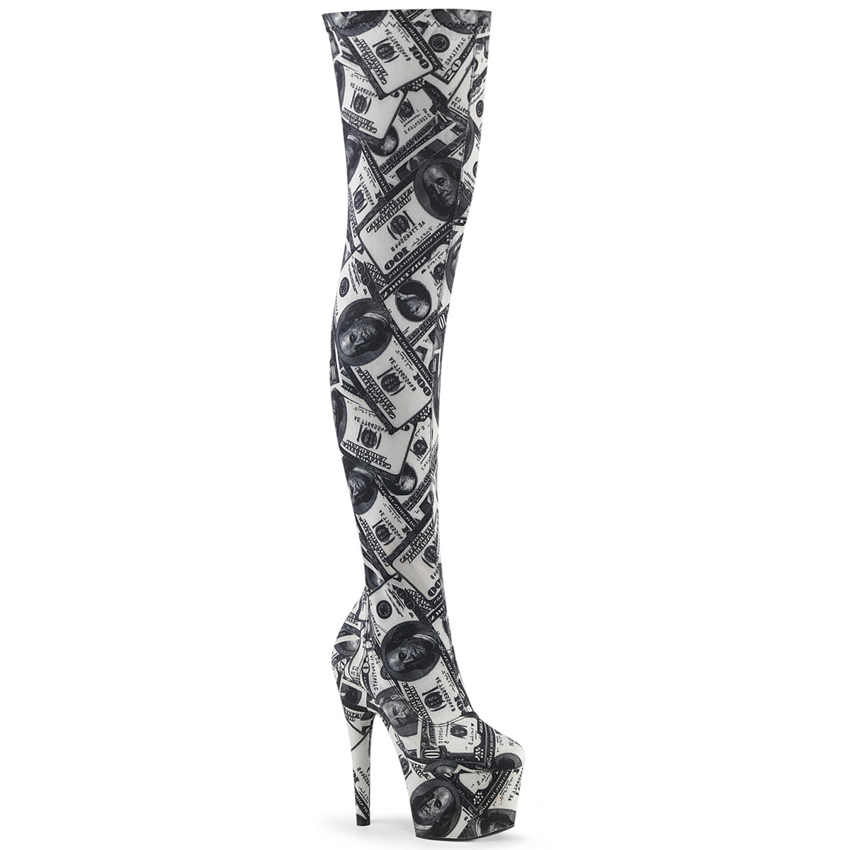 Pleaser Womens Boots ADORE-3000DP Wht-Blk Str. Fabric/Wht-Blk Fabric
