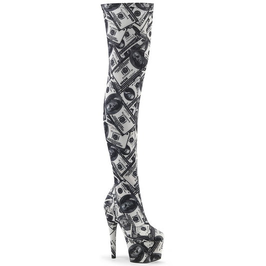 Pleaser Womens Boots ADORE-3000DP Wht-Blk Str. Fabric/Wht-Blk Fabric