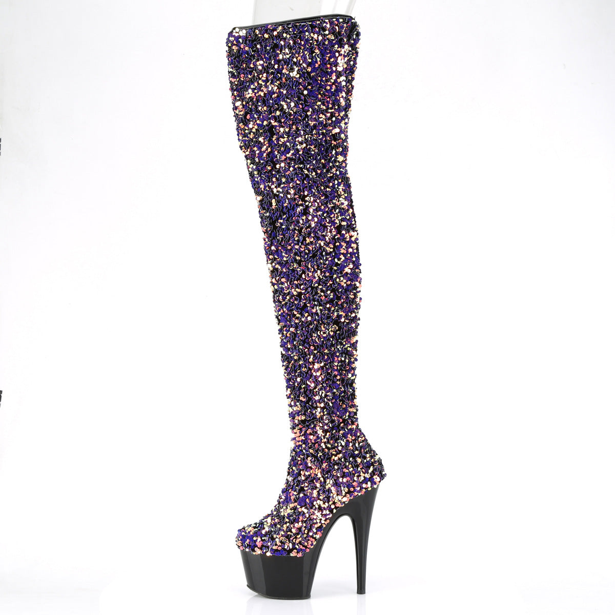 Pleaser Womens Boots ADORE-3020 Purple Multi Sequins/Blk