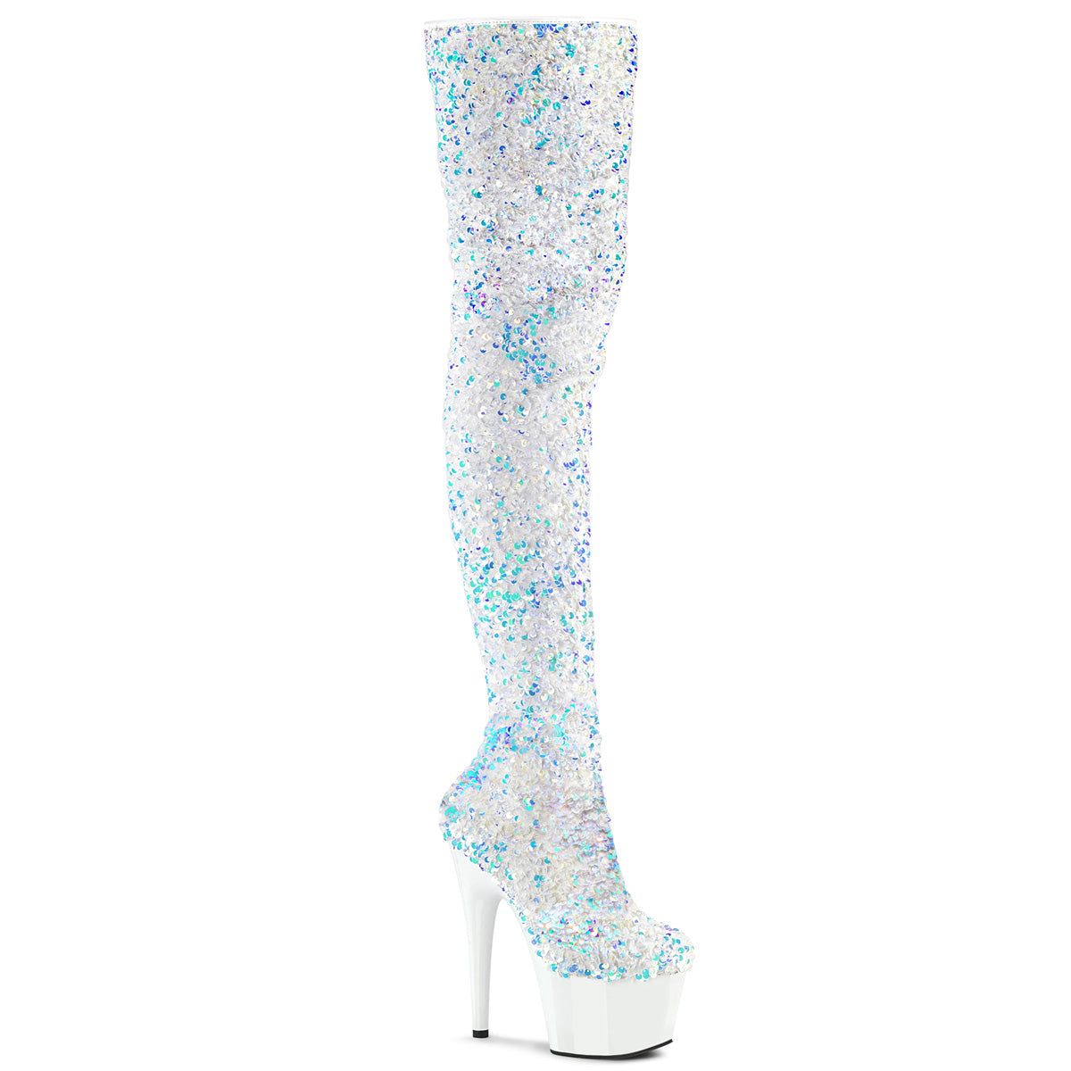 Pleaser Womens Boots ADORE-3020 Wht Multi Sequins/Wht