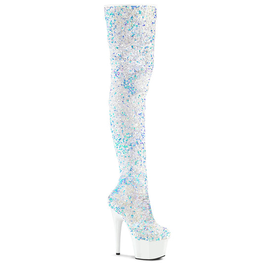 Pleaser Womens Boots ADORE-3020 Wht Multi Sequins/Wht